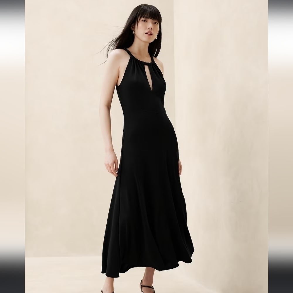 Banana Republic Halterneck Keyhole Front Side Split Mididress Black Size 2